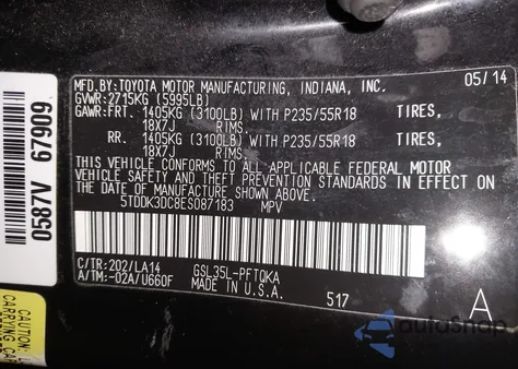 2014 Toyota Sienna Limited 7 Passenger z USA, uszkodzony, nr VIN 5TDDK3DC8ES087183